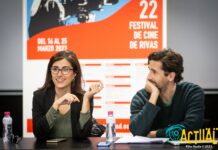 En la imagen, Olga Rodríguez y Juan Diego Botto, en un momento de la clase magistral. Foto: Kike Ayala (Rivas Actual). 